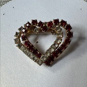 Elegant Red and Silver Heart Brooch